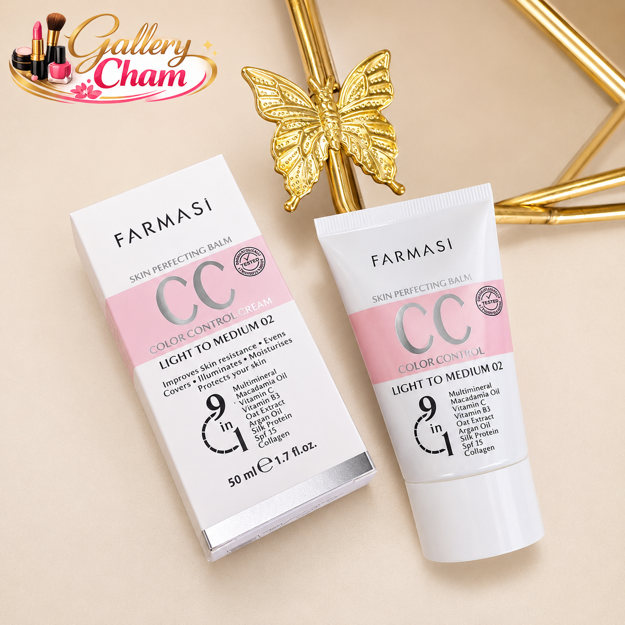 Farmasi CC Cream خرید کرم CC فارماسی 9 در 1 مدل Light to Medium 02 | پوشش طبیعی با SPF25 - تصویر 1